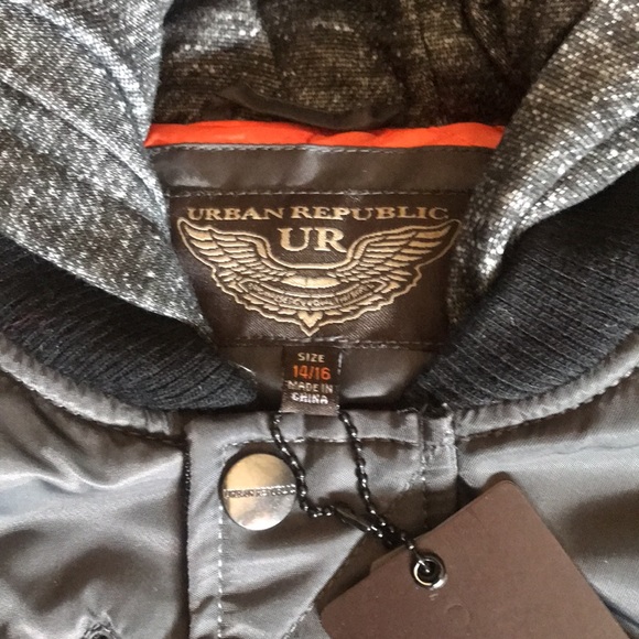 Urban Republic Bomber - Charcoal Space Dye Hooded jacket BOYS 14-16 NWT - Picture 9 of 10